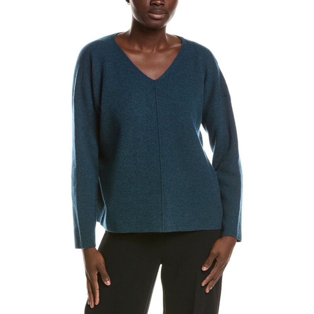Eileen Fisher Womens  V-Neck 100% Cashmere Sweater, Green